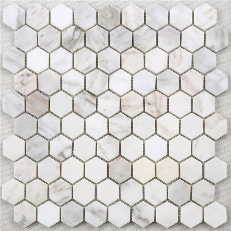 SDL40 Бели Carrara Hexagon Мраморни плочки от мозайка Медальон за кухненски плочки за баня