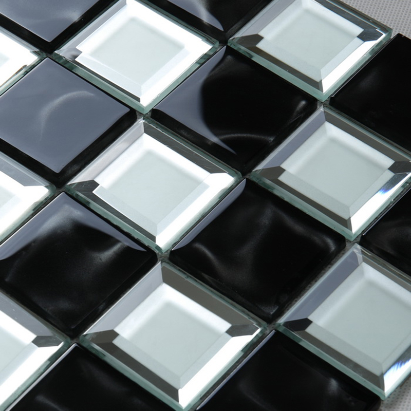 Кухня баня Черно и бяло скосено огледало за стъкло мозайка стенна плочка шах