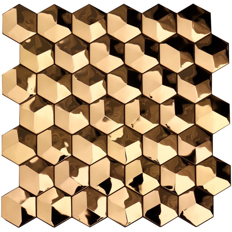Луксозни 3D златни шестоъгълни метални стенни плочки Art Decor