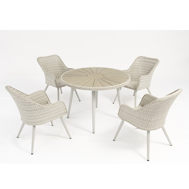 алуминиева мебел от ратан на открито, кръгла маса с 4 стола