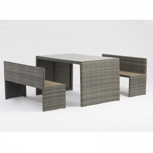 алуминиев ратан правоъгълник маса паркова пейка на открито комплект мебели с отвор за чадър