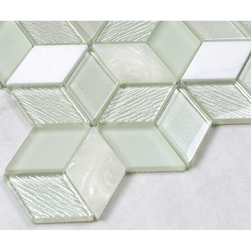 3D ефект кристална шестоъгълна мозайка стъклена мозайка бяла кухня Backsplash плот за декорация на стени плочки