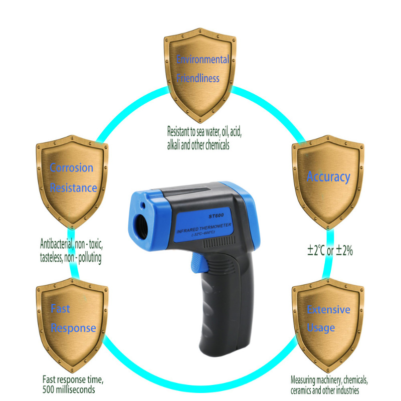 Безконтактен температурен пистолет за инфрачервен термометър с лазерно насочване за промишлени с регулируема емисионност