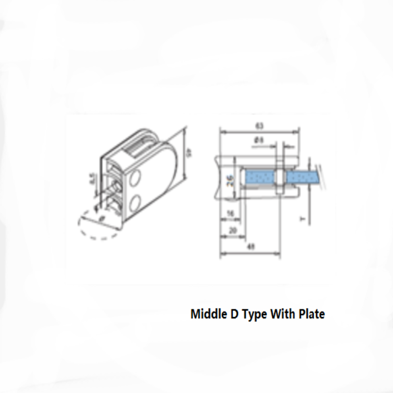 Скоба от стъкло от неръждаема стомана D с плоча