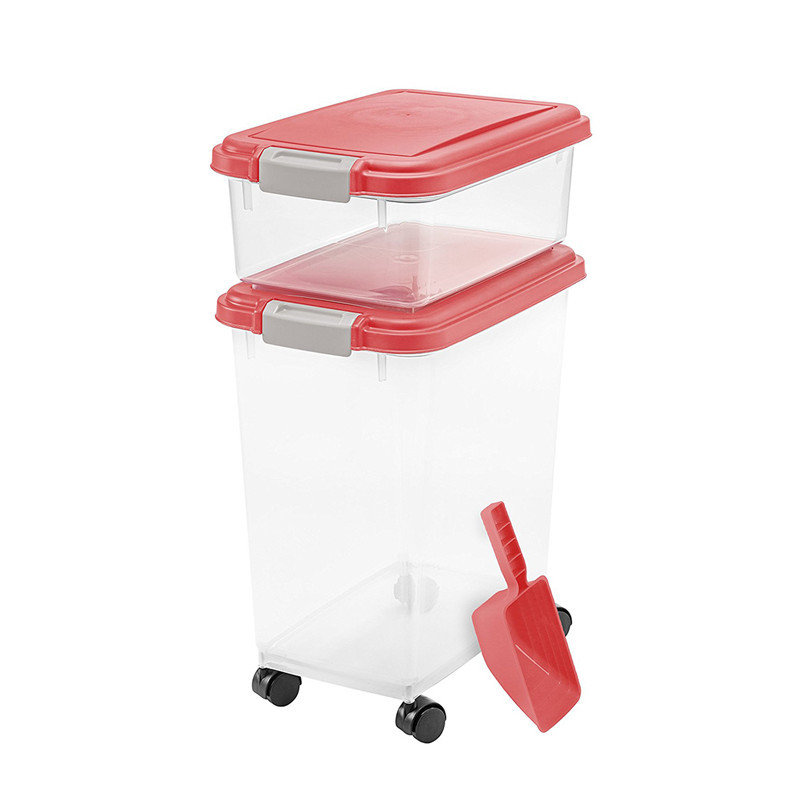 Контейнер за храна за домашни любимци с колела Сиво съхранение Голям контейнер за съхранение на суха храна за домашни любимци