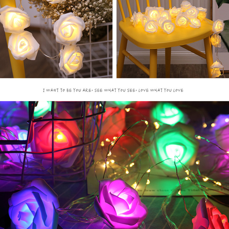 10 / 20LEDs батерия оперира LED роза цветни струнни светлини коледни феи светлина Валентин сватба празнична украса парти