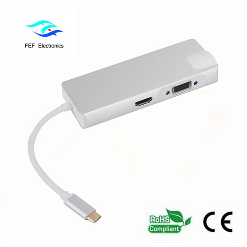 USB тип c / HDMI женски + VGA женски + 2 * USB3.0 женски + SD + TF + PD метален калъф