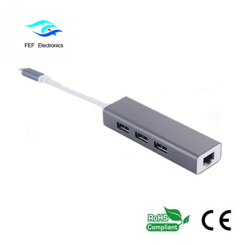 USB 3.1 Тип c към RG45 женски Gigabit Ethernet + 3 * USB2.0 женски ABS корпус Код: FEF-USBIC-016
