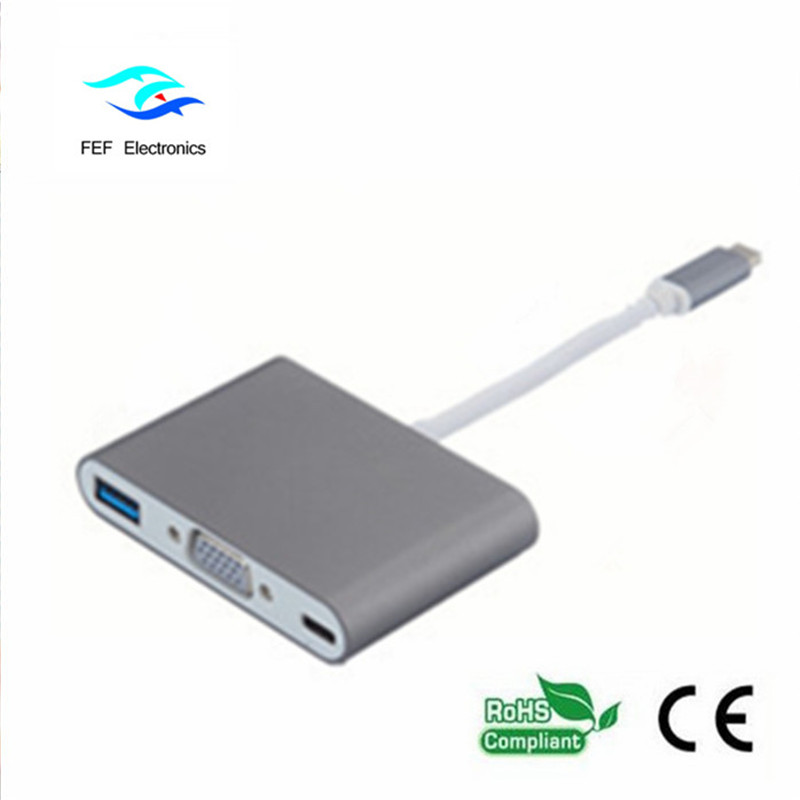 USB TYPE-C до USB3.0 женски + VGA женски + PD три в един конвертор ABS корпус Код: FEF - USBIC-007