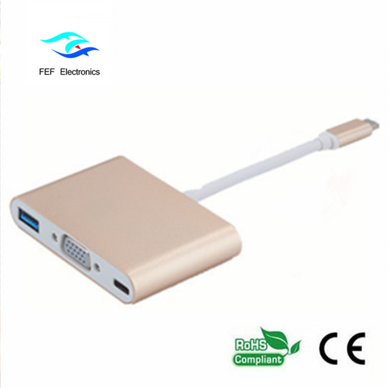 USB TYPE-C до USB3.0 женски + VGA женски + PD три в един конвертор ABS корпус Код: FEF - USBIC-007