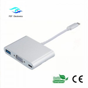 USB TYPE-C до USB3.0 женски + VGA женски + PD три в един конвертор ABS корпус Код: FEF - USBIC-007