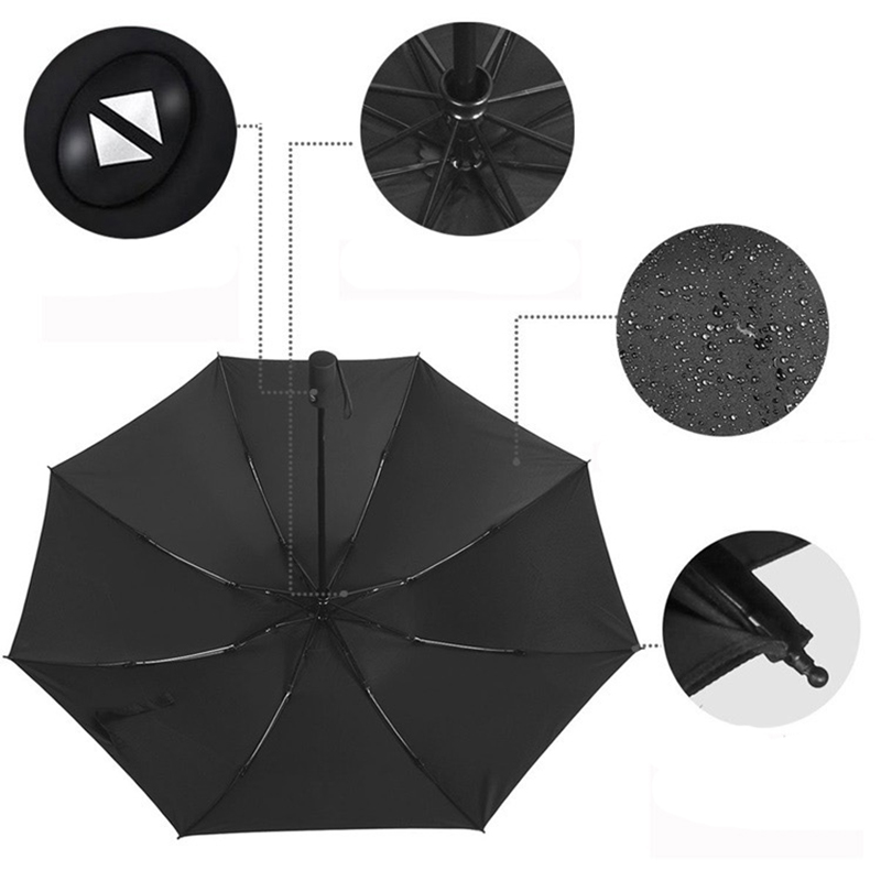 8 ребра чадър хидрофобно покритие cutom Водоустойчив 3 сгъваем AOAC обратен дъждовен чадър