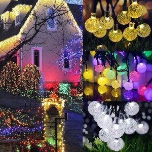 слънчева лампа низ 50 LED балон кристална сфера 7 м / 23 фута 8 режим коледни феи светлини, подходящи за открита коледна пейзаж градина ...