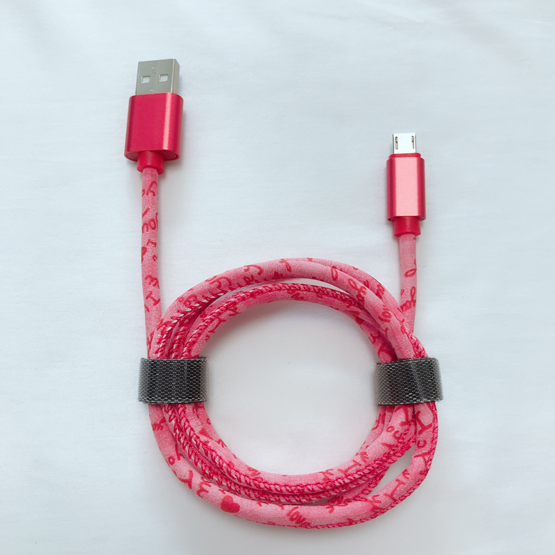 PU кожа буквено писмо Бързо зареждане кръгъл алуминиев корпус USB кабел за микро USB, тип C, iPhone светкавично зареждане и синхронизация