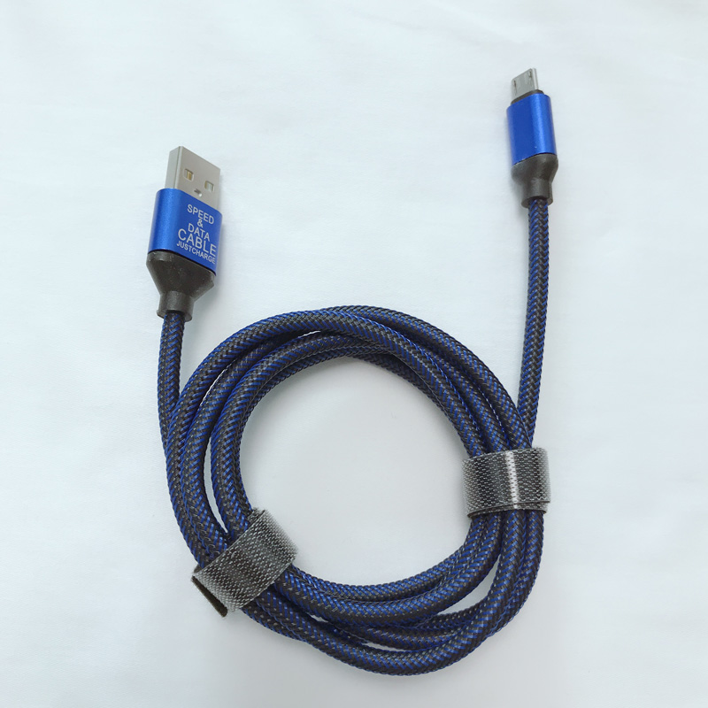Рибена мрежа проводник сплетен зарядно кръгъл алуминиев корпус USB кабел за микро USB, тип C, iPhone светкавично зареждане и синхронизация