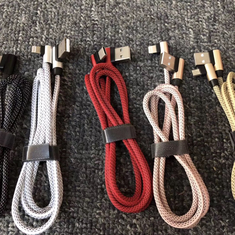 Плетен кабел за данни Бързо зареждане кръгъл алуминиев корпус USB кабел за микро USB, тип C, iPhone светкавично зареждане и синхронизация