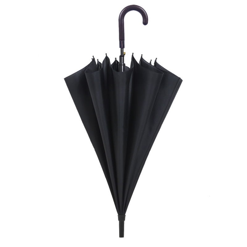 Класическа най-добра продажба черна понг плат плат метална рамка пластмасова крива дръжка прав чадър