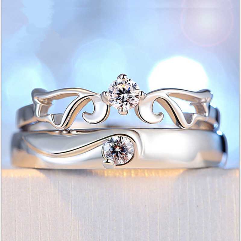925 сребърен креативен диамантен пръстен двойка отворен двойка пръстен до пръстен на уста, сребърна бижутерия блестяща звезда