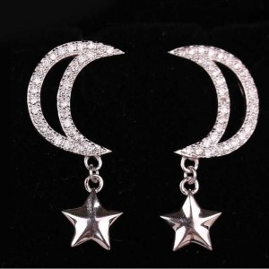 S925 Car Flower Tremella Ornament Star Moon вградени модни обеци от циркон