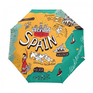 Ветроустойчив потребителски печат pongee плат 2 секции фибростъкло ребра автоматично 3 сгъваеми чадъра