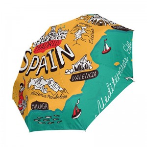 Ветроустойчив потребителски печат pongee плат 2 секции фибростъкло ребра автоматично 3 сгъваеми чадъра