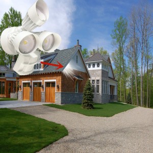 LED външна светлина за защита от наводнение със сензор за движение, 30W, 3 глава, бяла, светлина за движение