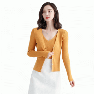 Дамски монтиран пуловер с пуловер и жилетка от две части