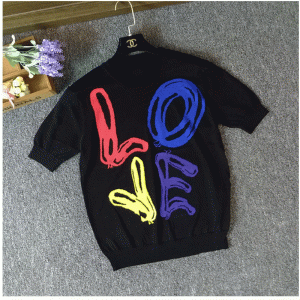 2018 потребителски жакард LOVE шрифт летен пуловер с къс ръкав