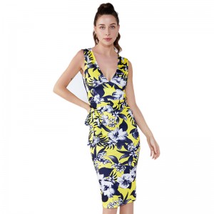 Лятна дамска полиестер с рамо Винтидж рокля дизайни снимки Цветен принт Дамска рокля рокля рокля