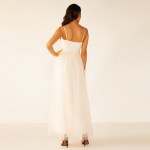 Oem Висококачествени жени Дълго бяло лято дантела ресни шаферка сватбена рокля плат