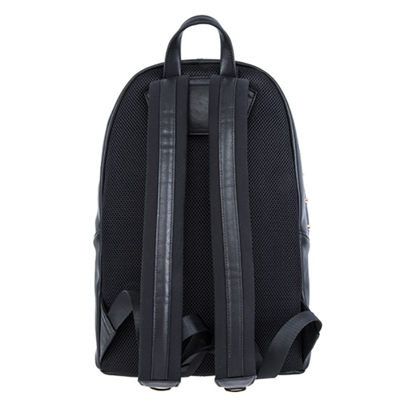 18SA-6841F Stud декориран черен най-висококачествен преден джоб с цип, проста раница от естествена кожа за мъже с джоб за лаптоп