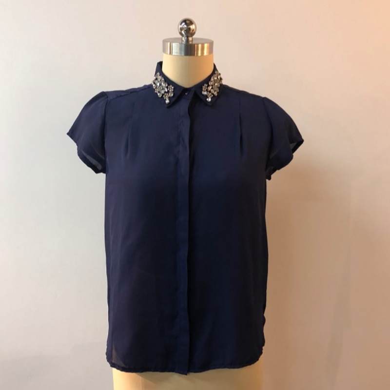 NAVY SHORT SLEEVE BLOUSE JLWB0011