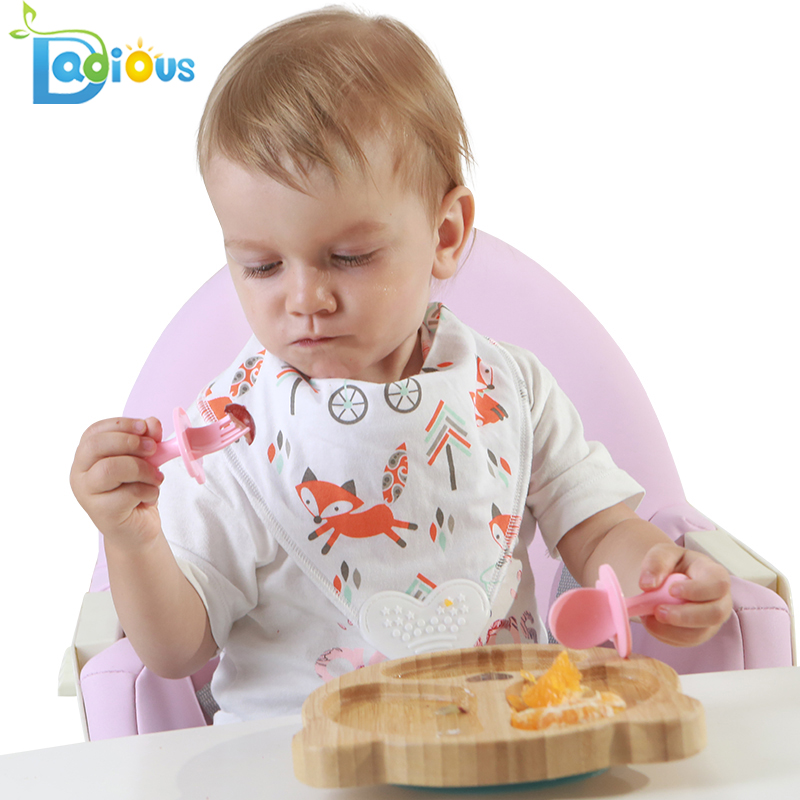 2019 Нови продукти Бебешко хранене Първа лъжица и комплект вилички Уреди за тренировки Бебешки кърпи за самостоятелно хранене