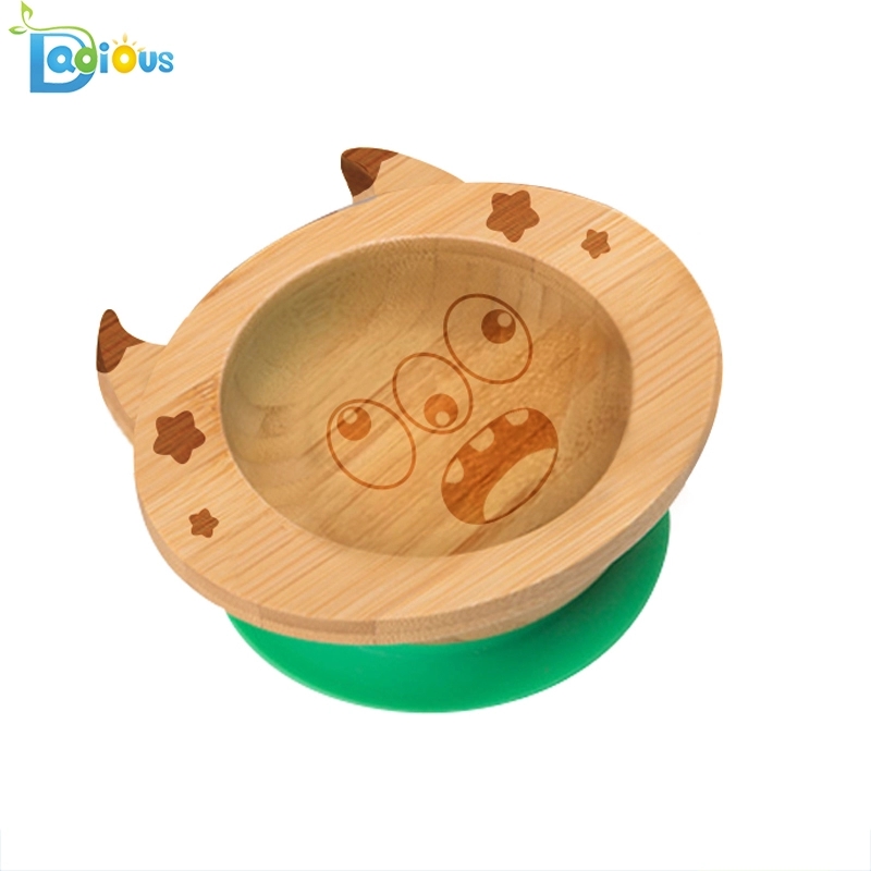 Нов дизайн естествен бамбук детски прибори бамбук бебето чиния нетоксичен бамбук всмукване бебето чиния \ t