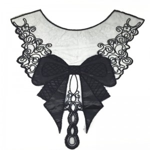 100% полиестер черно голям цвете огърлица дантела яка тапицерия DIY бродерия дантела плат деколте апликация шиене плавателни съдове