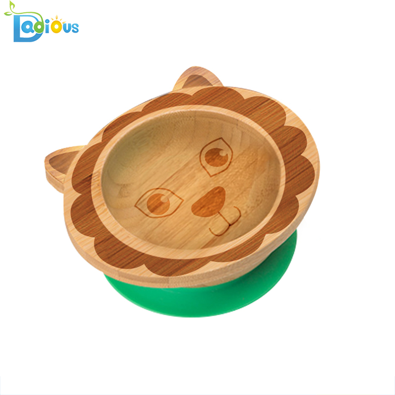 Персонализиран лого Остават поставени засмукващи плочи за малки деца Bamboo Baby Plate всмукване BPA безплатно бамбук Baby Plate