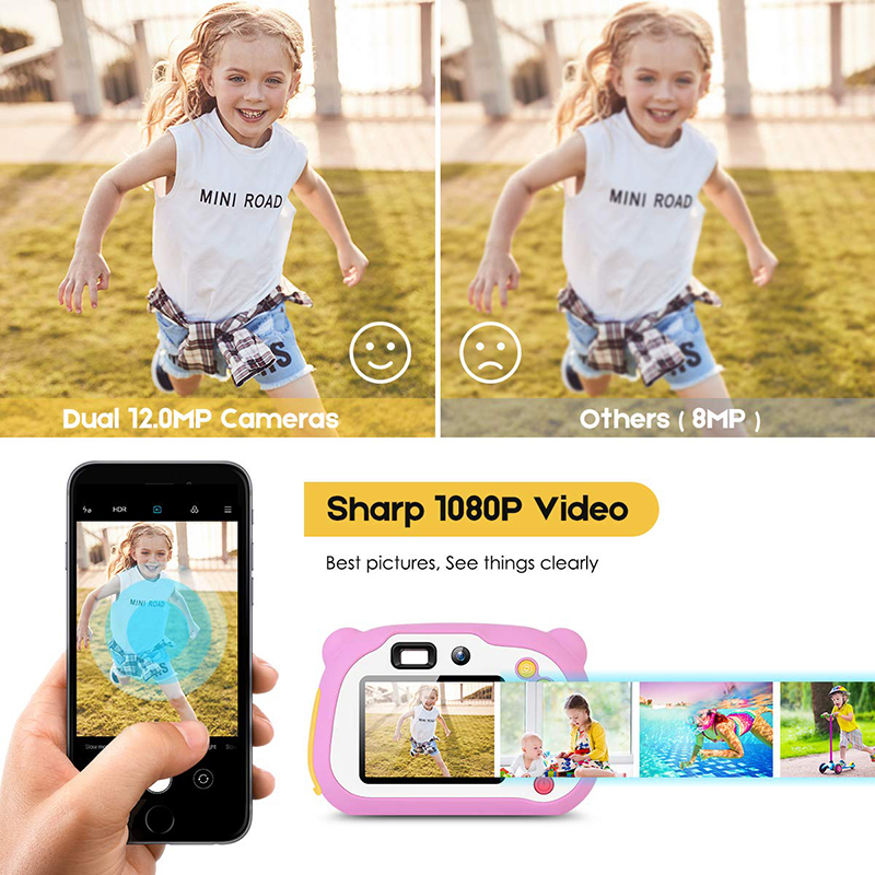 Детска камера 8.0MP акумулаторна цифрова предна и задна селфи камера за деца, видеокамера, подаръци за играчки за 4-10 годишни момчета и момичета