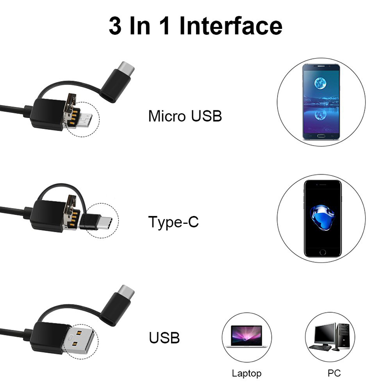 Otoscope 3 в 1 Borescope инспекция ухото за отстраняване на восък инструмент 720P водоустойчива камера с 6 регулируеми LED съвместими с Android и iOS