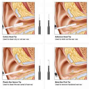 Wifi Otoscope 3 в 1 инструмент за премахване на восък за уши 720P водоустойчива камера с 6 регулируеми LED съвместими с Android и iOS