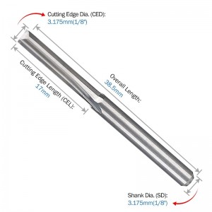 Диаметър 1/8 \"диаметър. Двукраен прав фрезов фрези с прав край на фреза 2 флейти CNC режещ волфрамов стоманен шлиц Дължина на флейта 1...