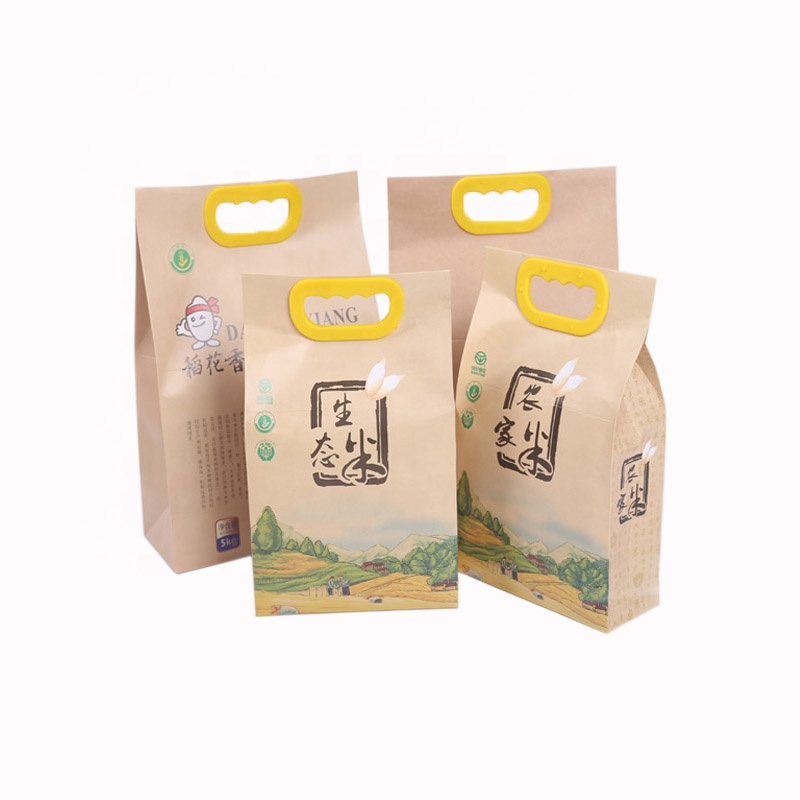 Цена на едро по поръчка на лого печат траен устойчив на влага размер 2,5 кг 5 кг крафт хартия опаковъчна торба