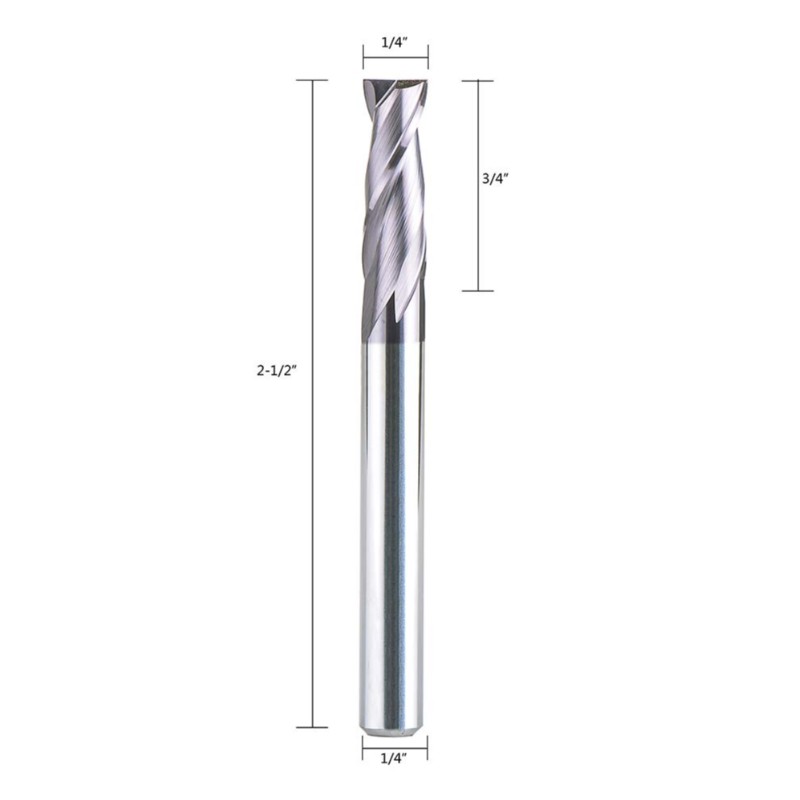 2 флейти 1/4 инча Shank Square Nose End Mill Carbide CNC Upcut Router Bits Tiain с покритие, 2 1/2 инча Дължина