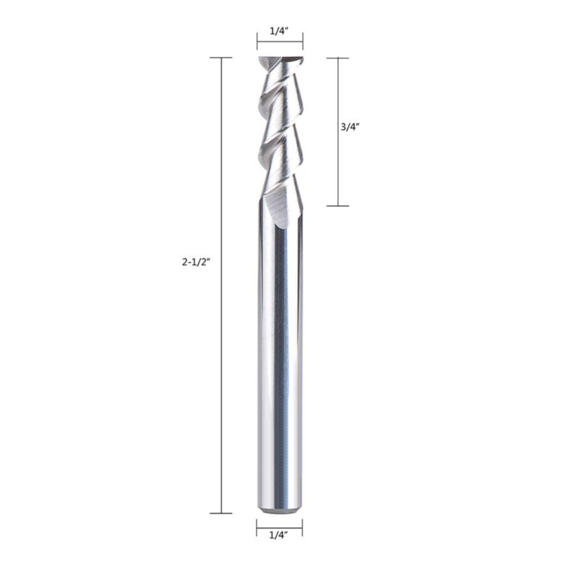 Карбидна CNC мелница за алуминий, пластмаса нарязани на 2 флейти рутер бита спирална мелница 1/4 инчов корпус