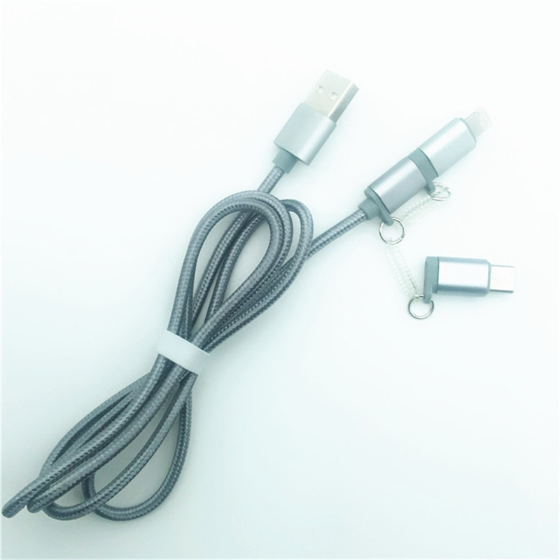 KPS-1002CB 3in1 Висококачествен 1M 2a OD3.5MM найлонов сплетен USB кабел