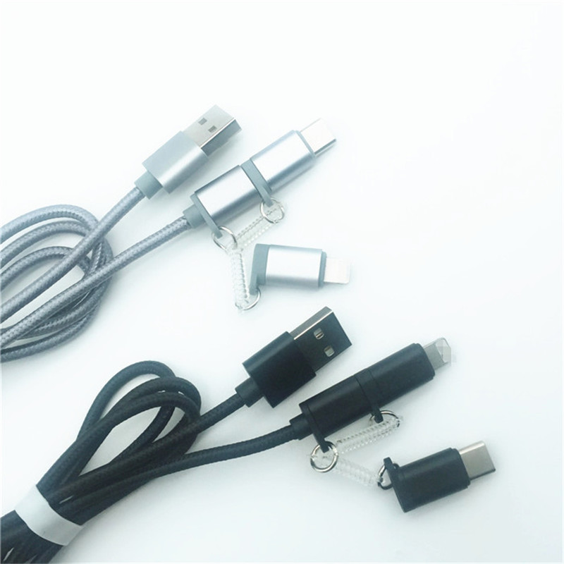 KPS-1002CB 3in1 Висококачествен 1M 2a OD3.5MM найлонов сплетен USB кабел