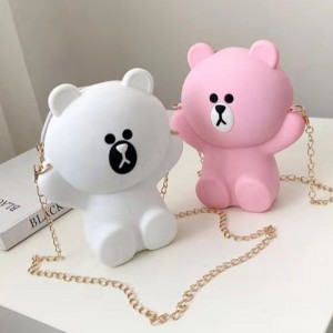Силиконова карикатура чанта момиче чанта сладка силиконова чанта за мобилен телефон мечка личност верига едно рамо косо чанта ч...
