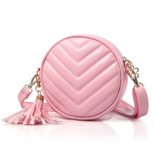 ["Нова детска чанта за свободното време Корейска версия на висококачествена PU единично рамо чанта модни момичета кръгли пискюли ...