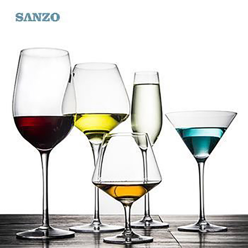 SANZO Черно Стъбло Lismore Балон вино Стъкло ръчно оловно без кристално гравирани очила Дебели очила