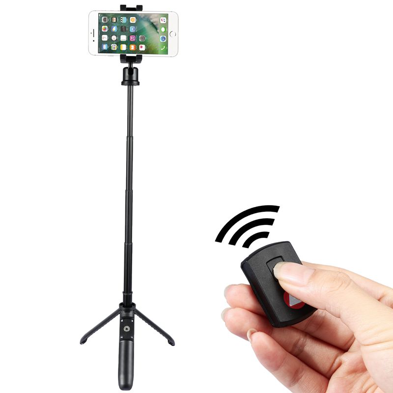 KINGJOY 5 секции Mini Selfie Stick със сгъваем крак за смяна на статив с Bluetooth управление