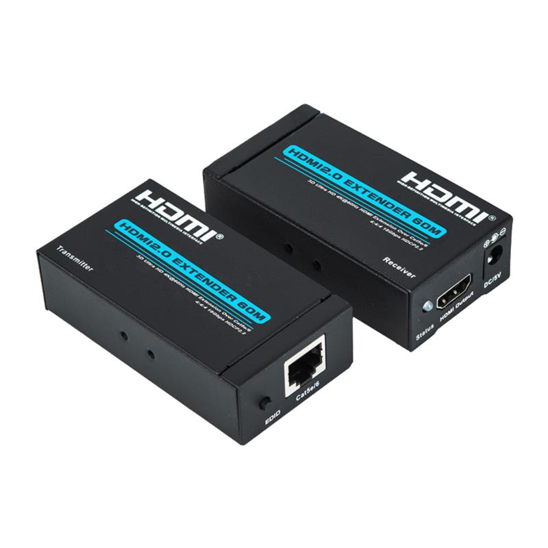 V2.0 HDMI удължител 60m Над единичен cat5e / 6 кабелна поддръжка Ultra HD 4Kx2K @ 60Hz HDCP2.2